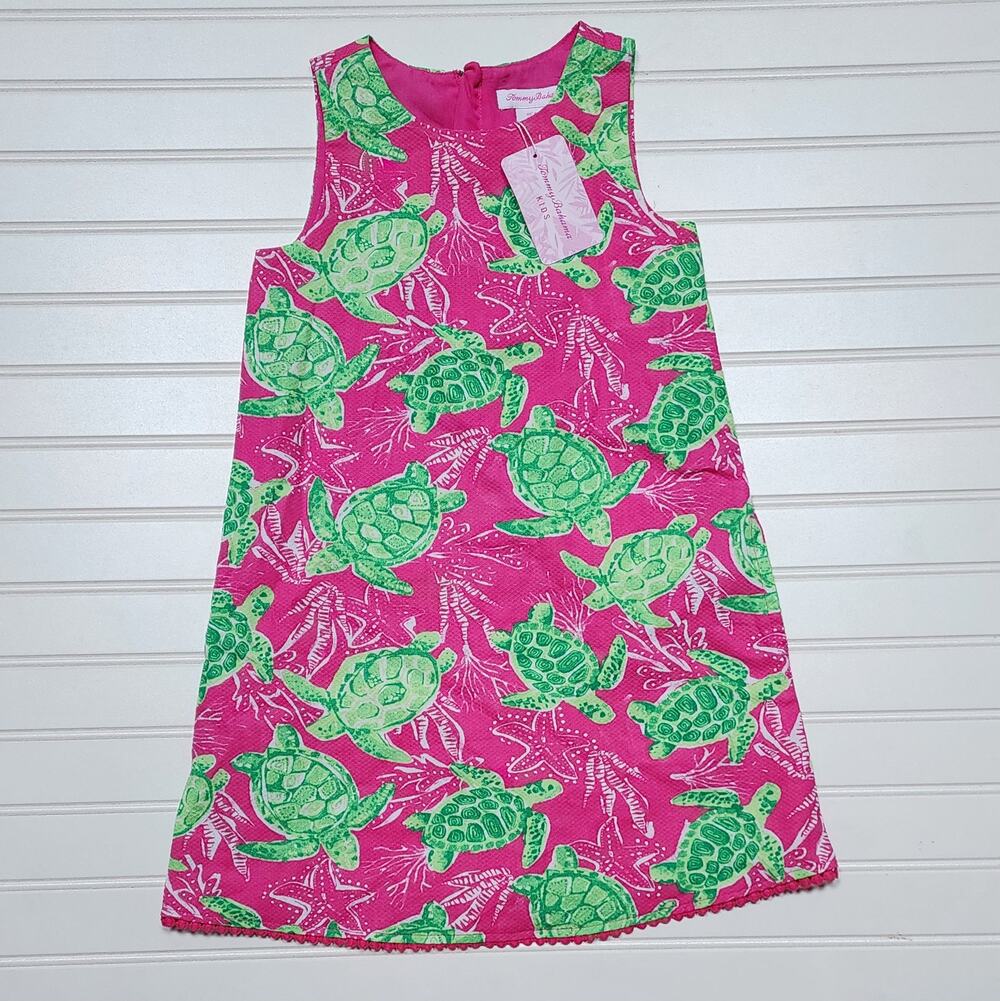 NWT Tommy Bahama Girls Turtle Print Shift Dress Size 6 Pink & Green
